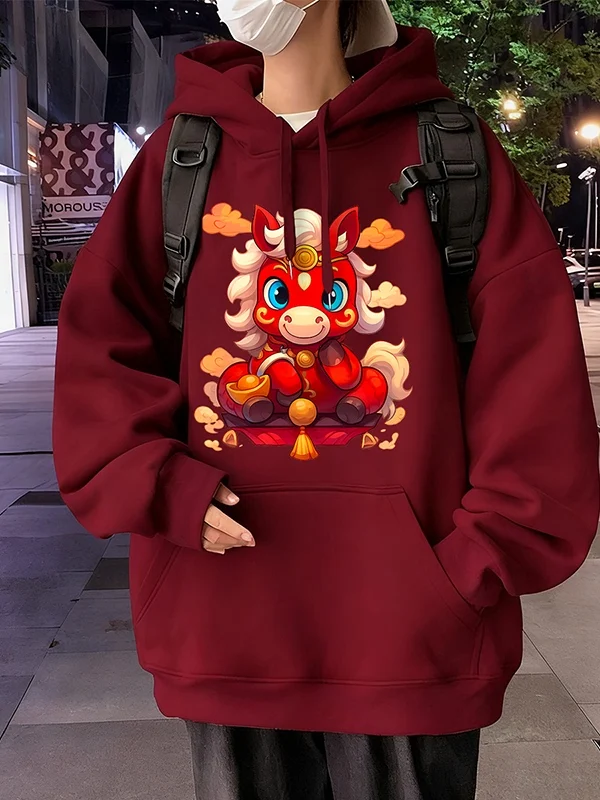 Sudadera con capucha de talla grande con forro de Fce para mujer, sudadera larga con estampado de invierno Jaet coreano Sle