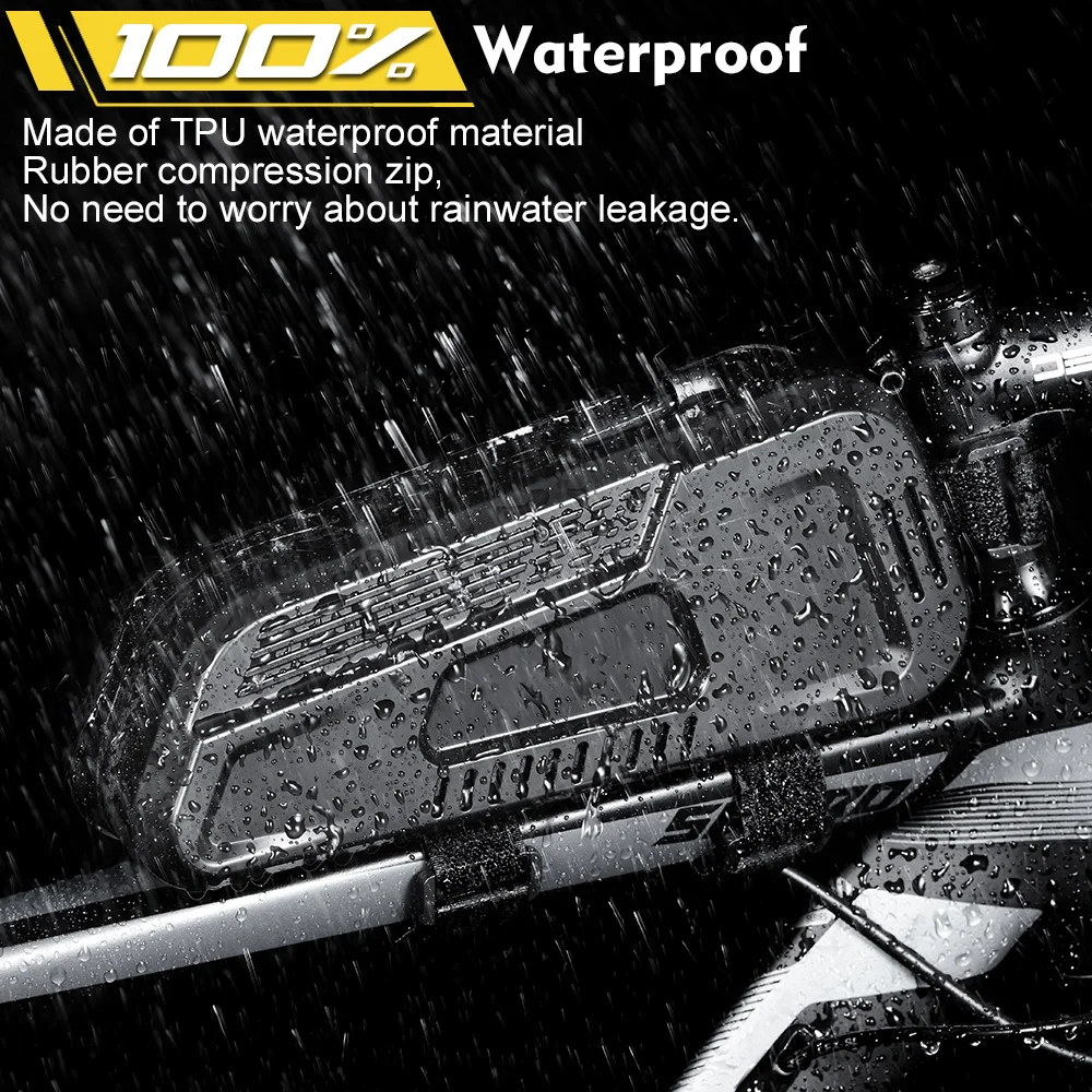 NEWBOLER-bolsa para bicicleta a prueba de lluvia, bolsa para cuadro de tubo frontal superior, gran capacidad, para bicicleta de montaña y carretera, accesorios negros para bicicleta