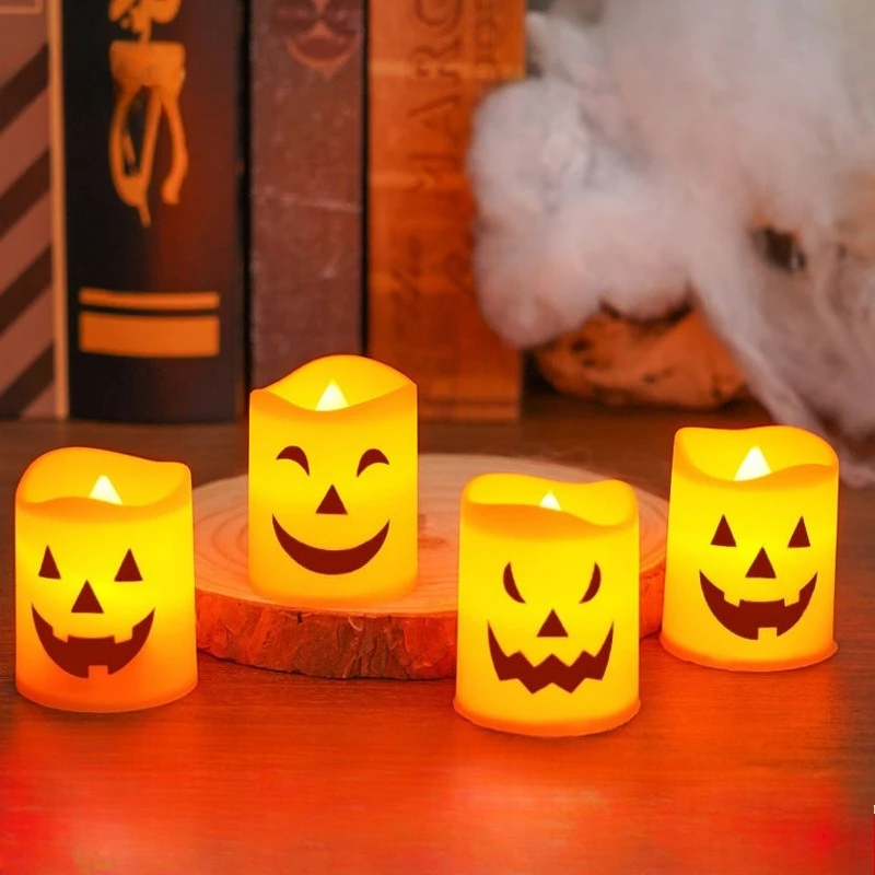 Velas electrónicas LED de calabaza para Halloween, velas sin llama alimentadas por batería, decoración del hogar, accesorios de adornos para fiesta, 6 uds.