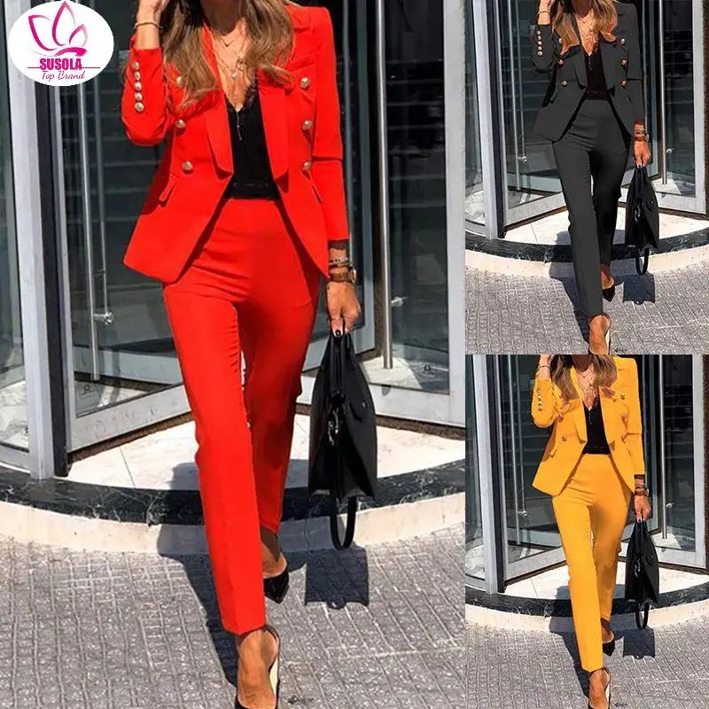 Lady Winter Women Set Notched Full Sleeve Blazers Pencil Pants Suit Office Lady Two Piece Set Tracksuits Casual Outfits GL806