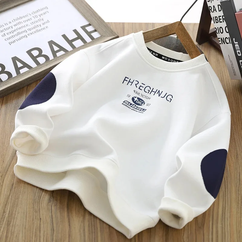 Teen Boys Sweatshirt Spring Autumn New Letter Print Long Sleeve Casual Pullover For 3-14 Years Kids Round Neck Sportswear