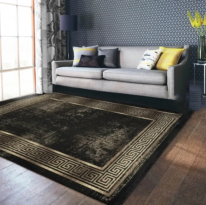 

Ковер с греческим узором и бахромой в богемном стиле, нескользящий, многофункциональный, с абстрактным геометрическим рисунком, для дома
