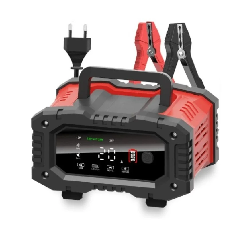 Portable Handheld Car Motorcycle Battery Charger 20A 300W 12V 24V High Power Intelligent Pulse Repair Charging Device