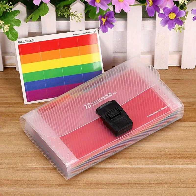 A6 확장 파일 정리함 13포켓, 버튼 잠금식 아코디언 폴더, 문서 영수증 카드용, 문서 지갑
