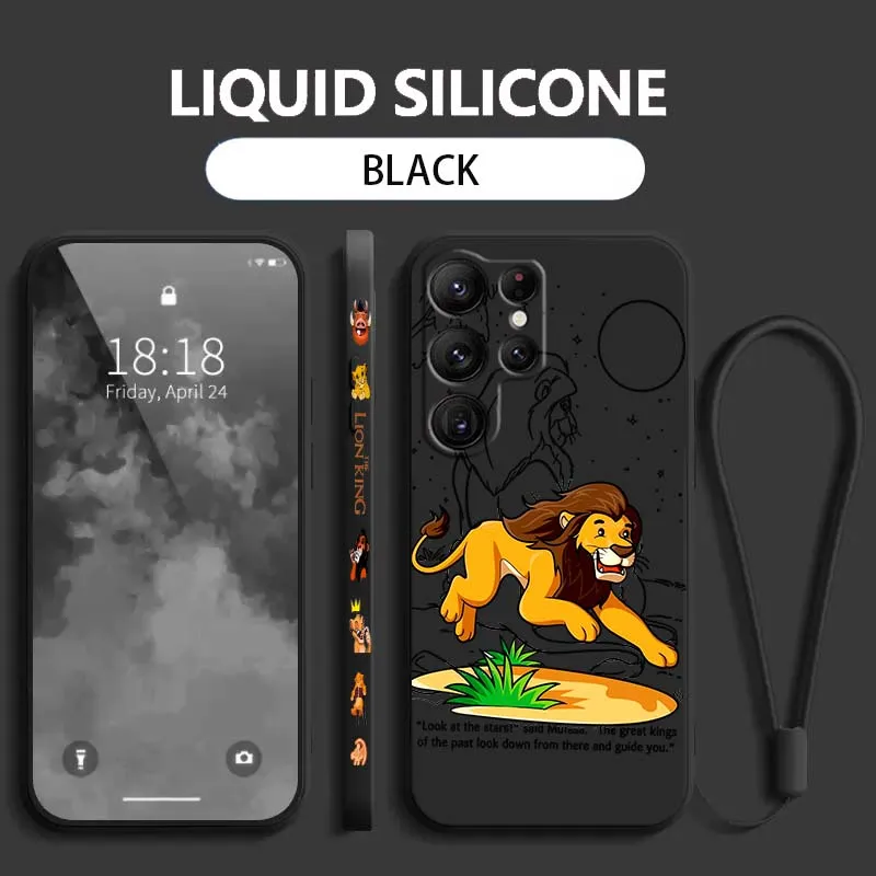 

Disney Cartoon The Lion King Phone Case For Samsung Galaxy S25 S24 S23 S22 S21 S20 Ultra Plus FE 5G Liquid Left Rope Cover