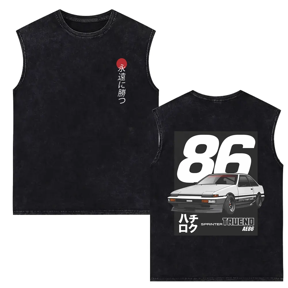 Anime Initial D Drift AE86 Takumi Fujiwara Tofu Shop Vintage Washed Tank Tops Men Women 90s Manga Retro Sleeveless Vest T-shirt