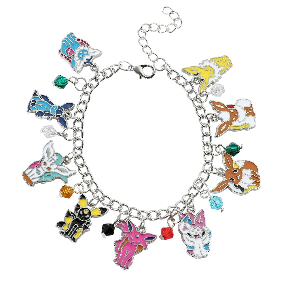 Anime Eevee Evolution Bracelet Sylveon Umbreon Espeon Vaporeon Flareon Leafeon Glaceon Crystal Bead Charm Bangle Gifts