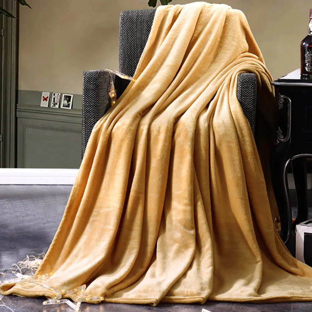 Fleece Bed Blanket White Throw Beige Blankets for Couch Flannel Solid Color Bedding