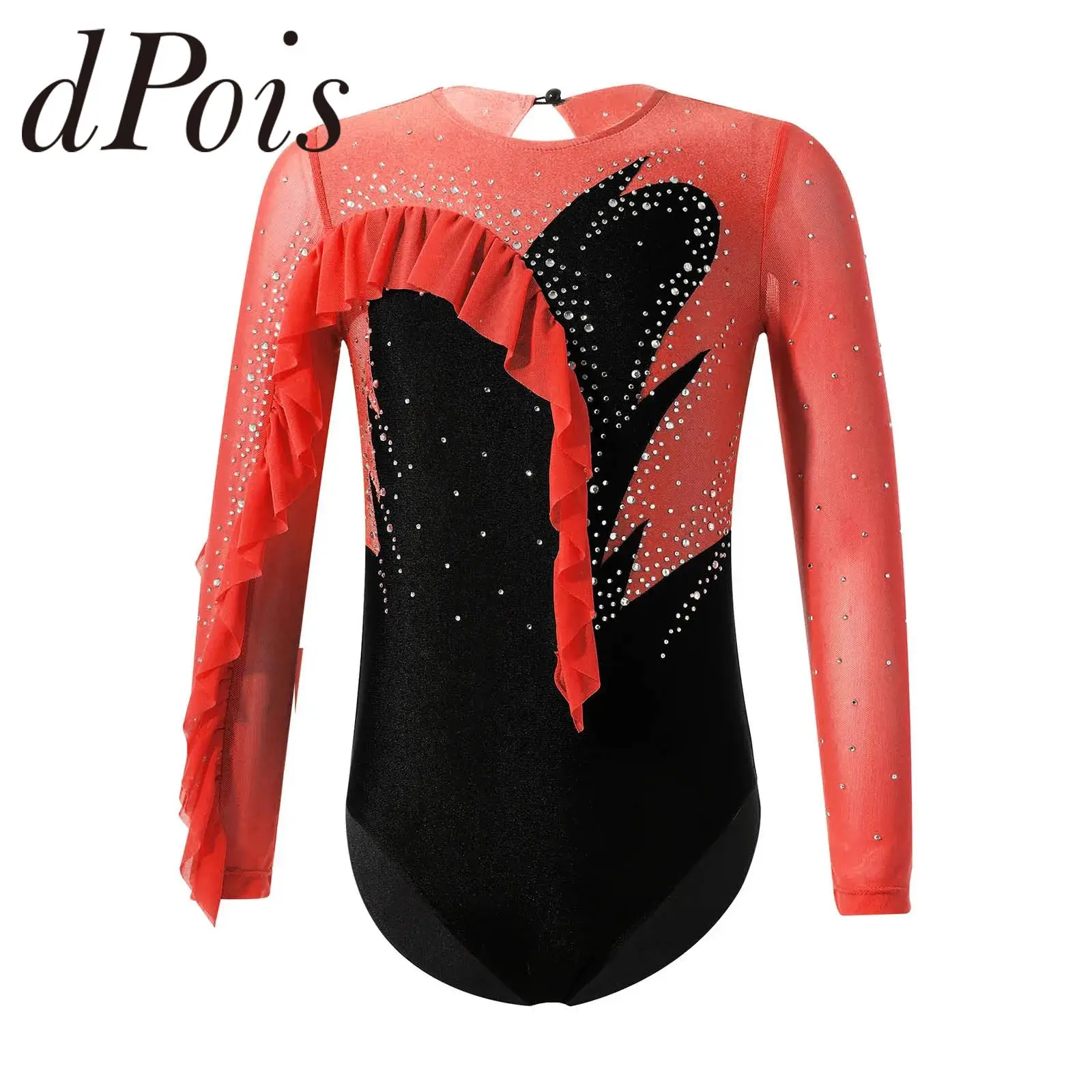 

Kids Girls Stylish Long Sleeve Gymnastic Jumpsuits Children Shiny Rhinestone Rhythmic Ballet Gymnastics Skating Dance Leotards