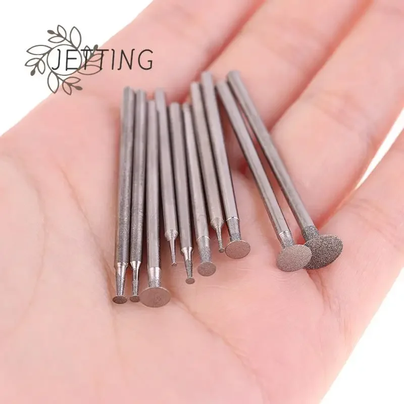 10PCS Grinding Bit Accessory Ultra-Thin T Head Shank Diamond Mounted Point Stone Jade Carve Polish Engrave Tools Set 2.35mm