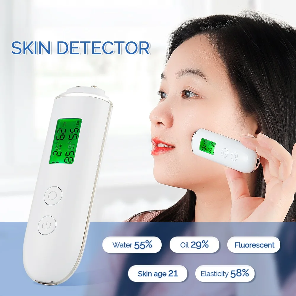 Analisador de umidade e conteúdo de óleo da pele do rosto Bochecha de água Pele elástica Medidor de teste de idade Detector de agente fluorescente