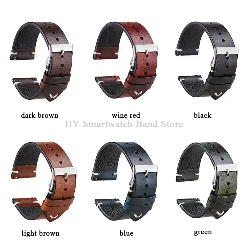 18mm 20mm 22mm Hand Made Retro Red Brown Leather Watch Band Quick Release Calfskin Watch Strap Sport Bracelet Watch Accessories