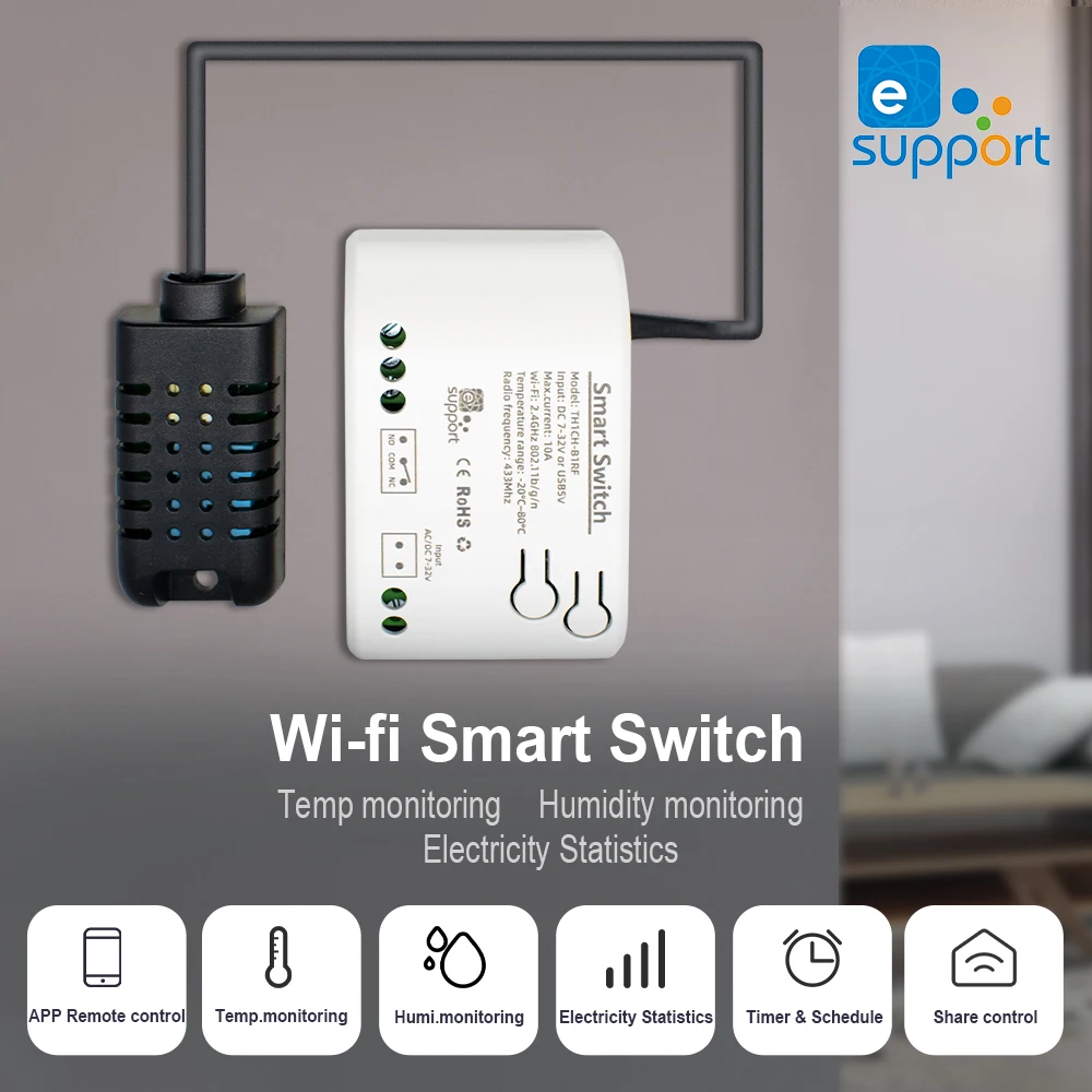 eWelink Smart Wifi Monitoraggio della temperatura e dell\'umidità Termostato Sensore Interruttore domotico Modulo relè 1CH Compatibile con Alexa