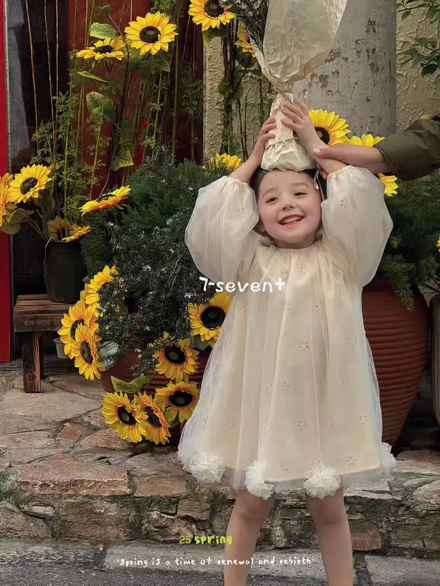 

Детское платье принцессы 2026, весенне-осеннее платье, новое газовое платье с длинными рукавами для девочек, популярное весенне-осеннее платье для малышей