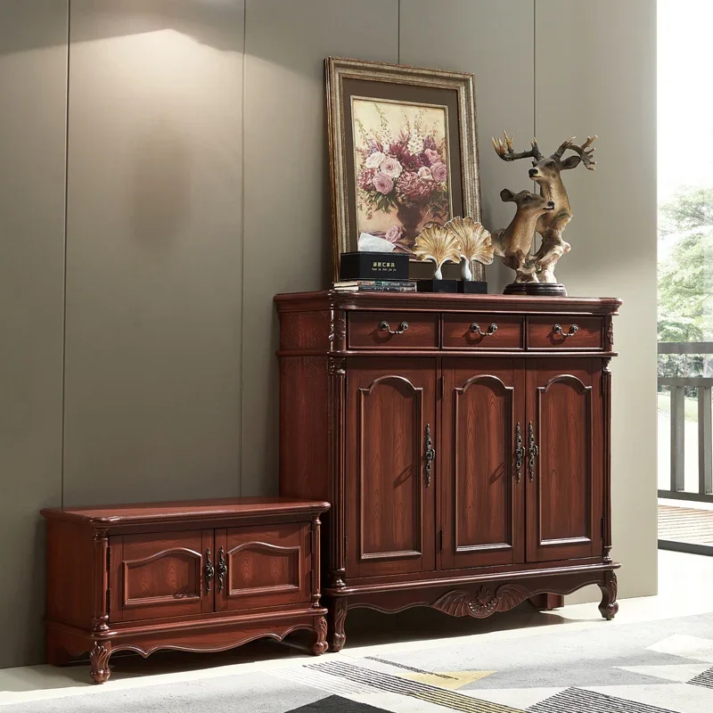 American shoe cabinet solid wood large-capacity retro European multi-layer four-door storage cabinet