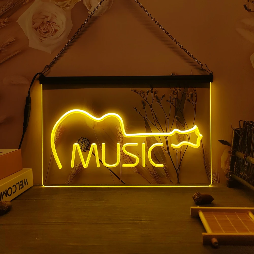 Music Guitar Display Bar Live Pub LED Neon Sign-3D Carving Wall Art per la casa, la stanza, la camera da letto, l\'ufficio, la decorazione della