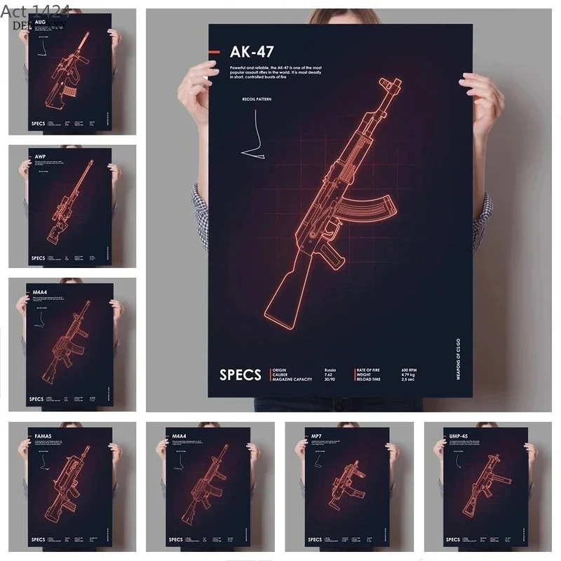Ak 47 ,Famas Cs Go Neon Gun Canvas Print Posters Cool Gun Cs Go Neon Weapons Mural Canvas Wall Art Poster Home Room Decor Gifts