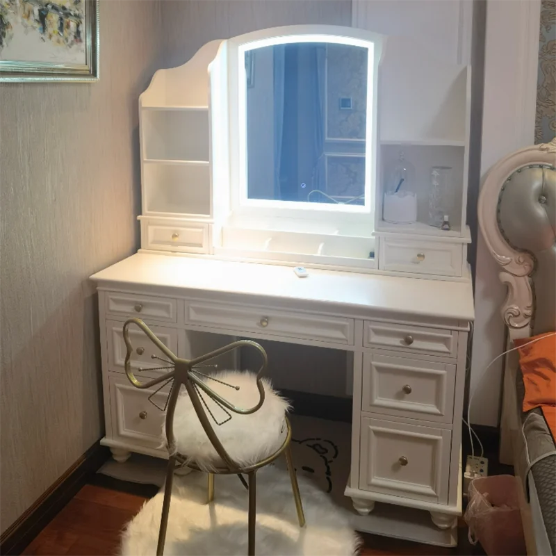 Girl Luxury Vanity Table Makeup Mirror Storage Drawers Cosmetics Dressing Table Coffee Study Penteadeira Lounge Suite Furniture