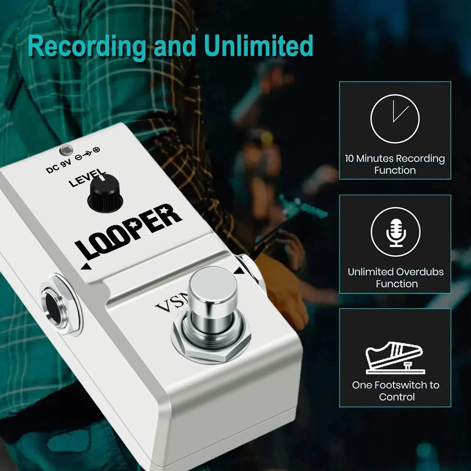 VSN  Guitar Bass Keyboard Looper Pedal Effect Loop Station Unlimited Overdubs 10 Minutes 44Khz Recording Free 1GB Card AP-09