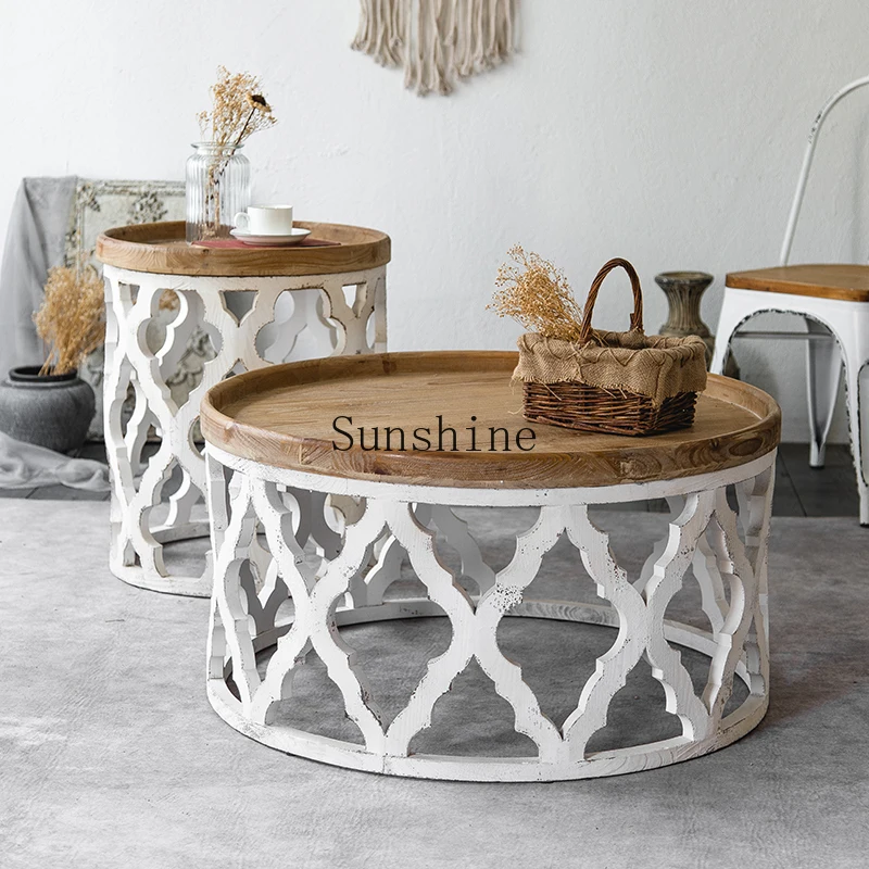 

Coffee table solid wood round small table household casual coffee table