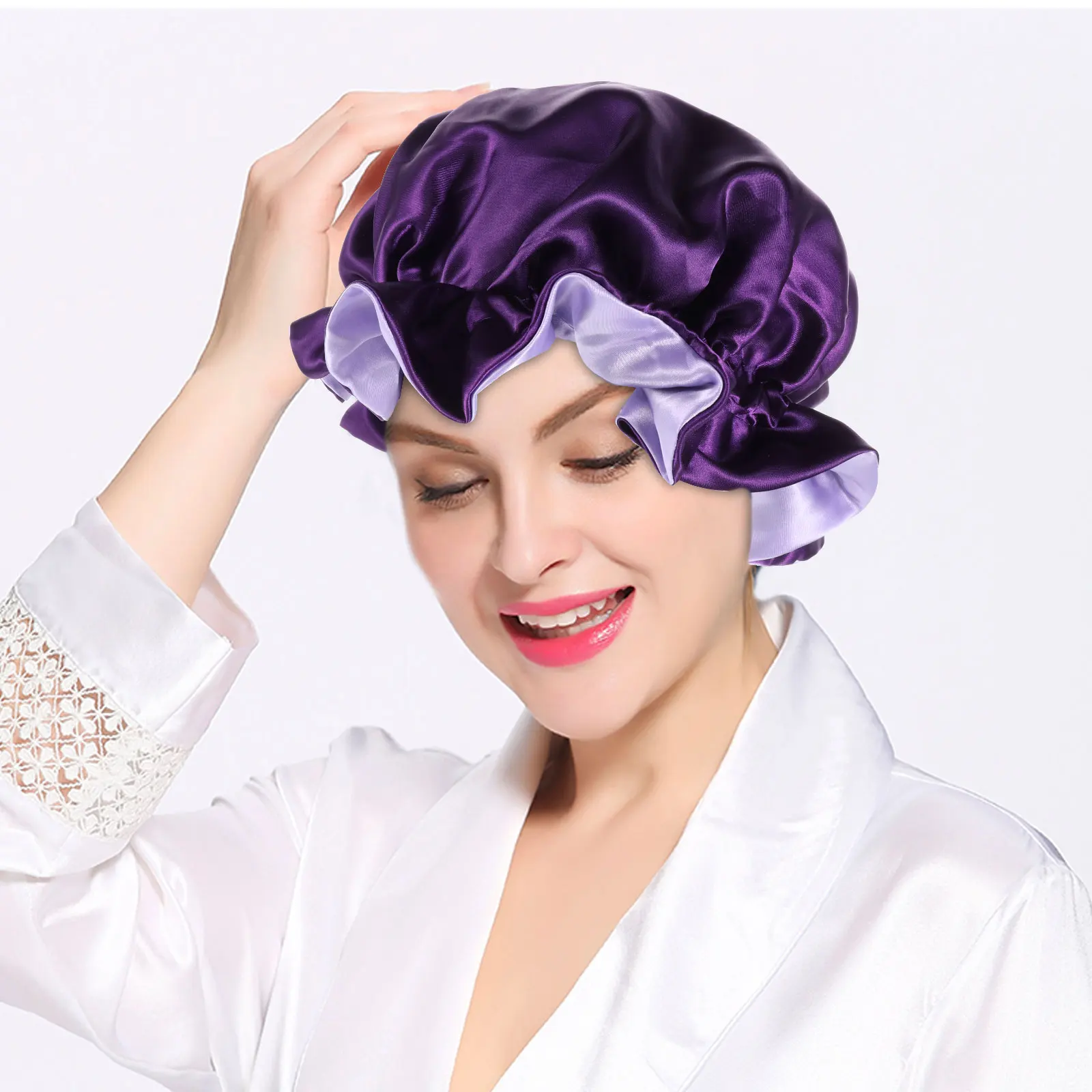 

Двухслойный атласный чепчик премиум-качества, удобная резинка без ломкости волос, женская прическа для ухода за волосами