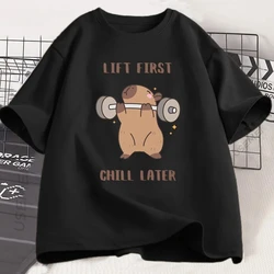 Capybara Gym T-Shirt Men Women Sports Weightlifting Tee Workout Fitness T Shirt Top Unisex Softstyle Loose Tshirt Clothes