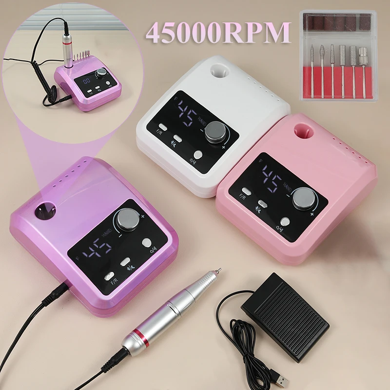 45000 RPM Electric Nail Drill Machine for Nails Electric File Large HD Display Professional nail lathe Polisher Sander Sets