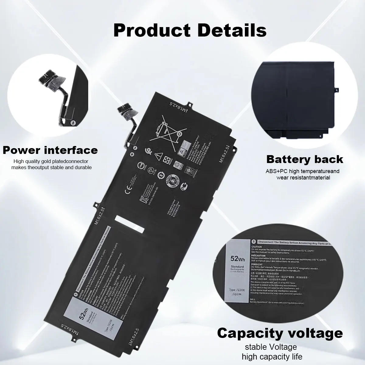 DXT NEW Laptop Battery 722KK  For Dell XPS 13 9310 9300 FP86V P117G001 P117G002  2XXFW FP86V WN0N0