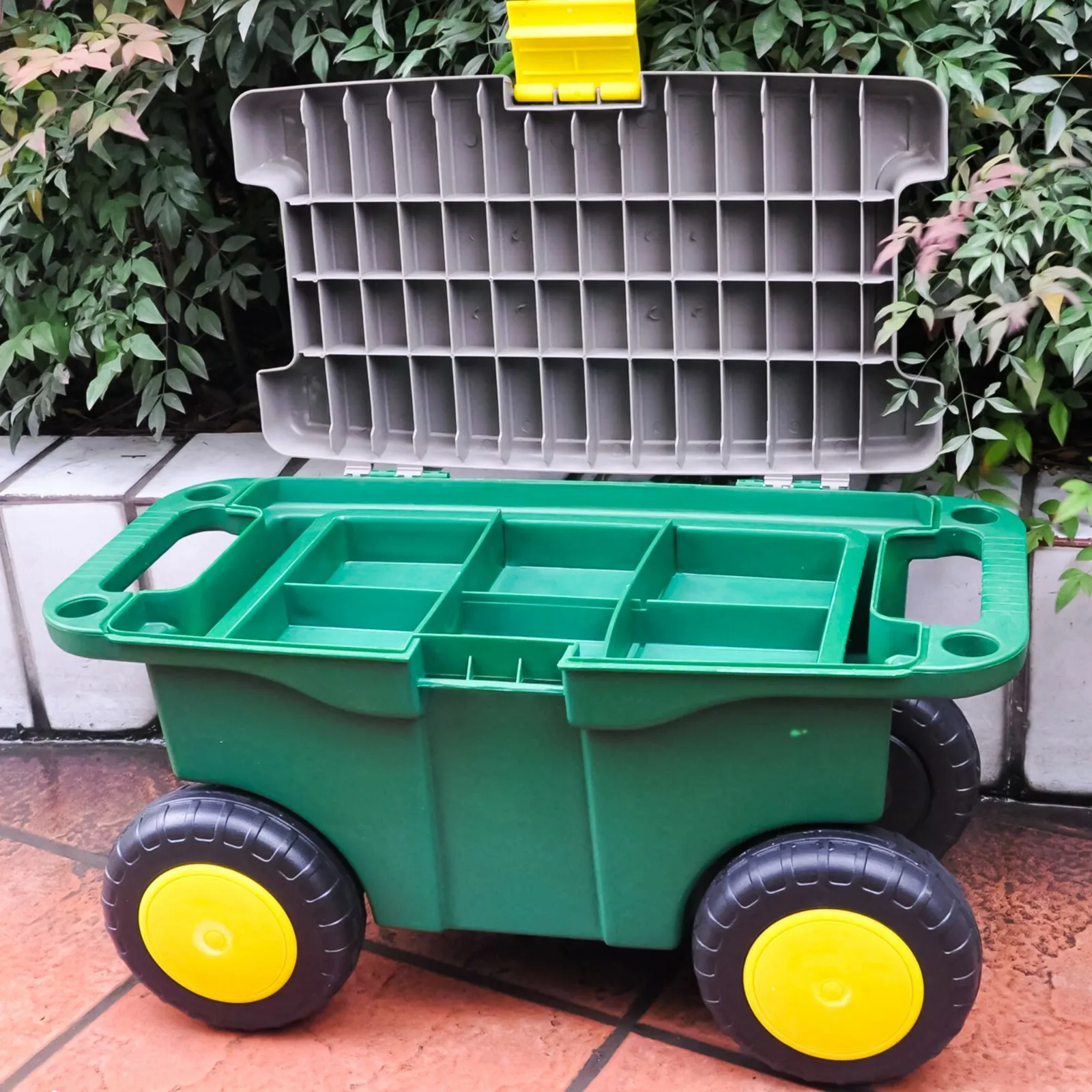 Wheeled Garden Tool Cart Weeding Stool Garden Kneeler Tool Storage Container