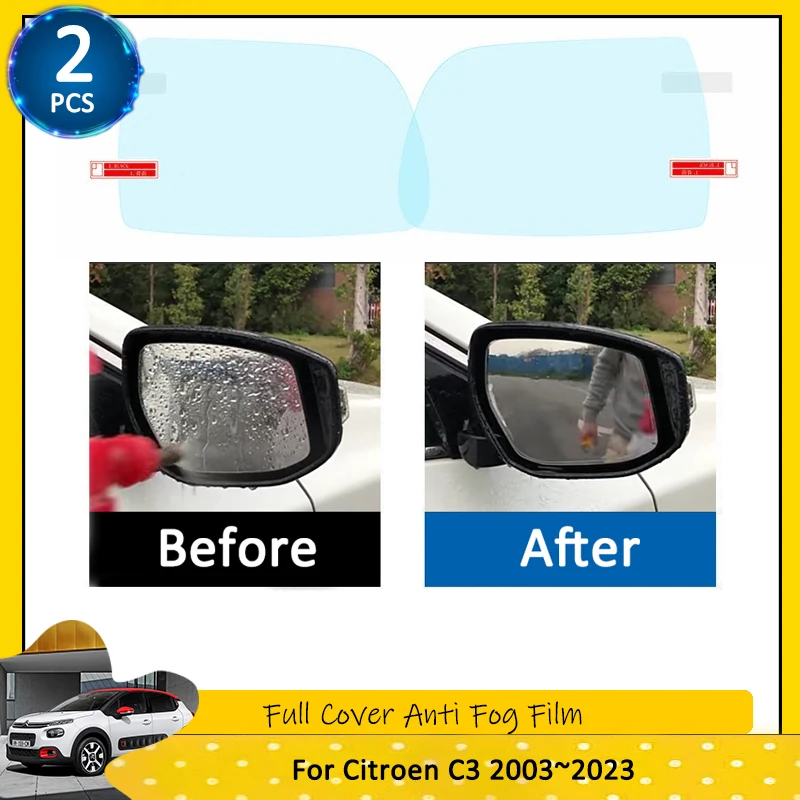 

For Citroen C3 2003~2023 MK1 MK2 MK3 Full Cover Anti Fog Film Rainproof Rearview Mirrors Car Sticker Films Accessories 2015 2017