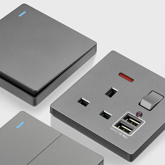 Szara wtyczka USB UK typu c 18W Gniazdo ścienne do szybkiego ładowania, uniwersalne gniazdo USB C 3.1A, panel włącznika światła elektrycznego podgrzewacza wody