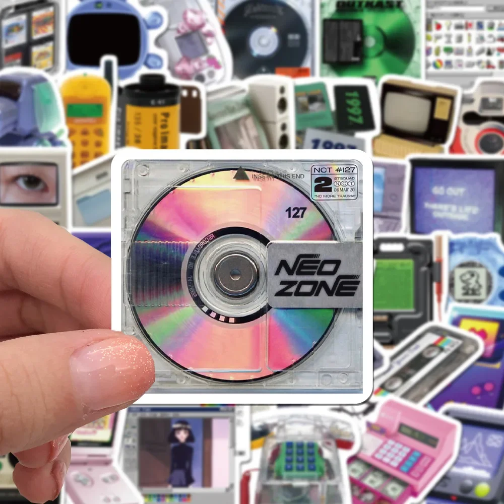 50 pçs telefone do vintage cd fita adesivos retro dos desenhos animados equipamentos decalques da motocicleta portátil mala notebook adesivo à prova dwaterproof água presentes