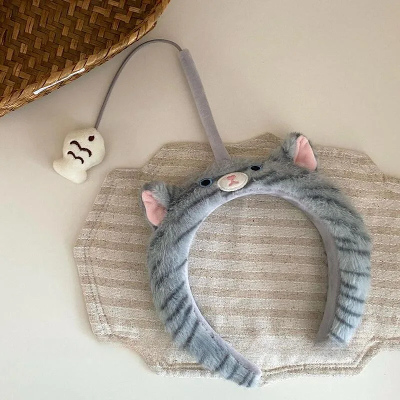 Cute Funny Cat Fishing Plush Headband, Sweet Girls Anti-slip Hair Hoop for Makeup Washing Face, Hair Accessories