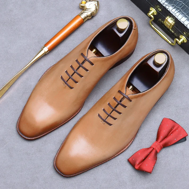Men's Full-Grain Leather Oxford Dress Shoes British Inspired Wedding Formal Calfskin Lined Business Non-Slip Sole Handcrafted