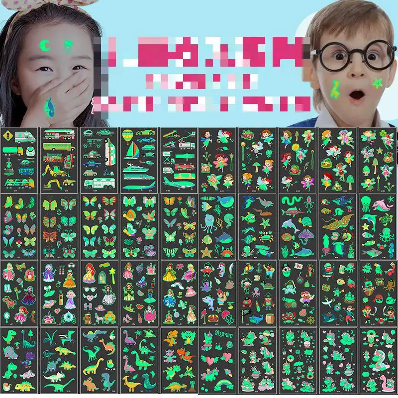 

5 шт. детские светящиеся татуировки наклейки временные мультяшные милые татуировки с изображением динозавра и русалки наклейки вечерние забавные наклейки для лица