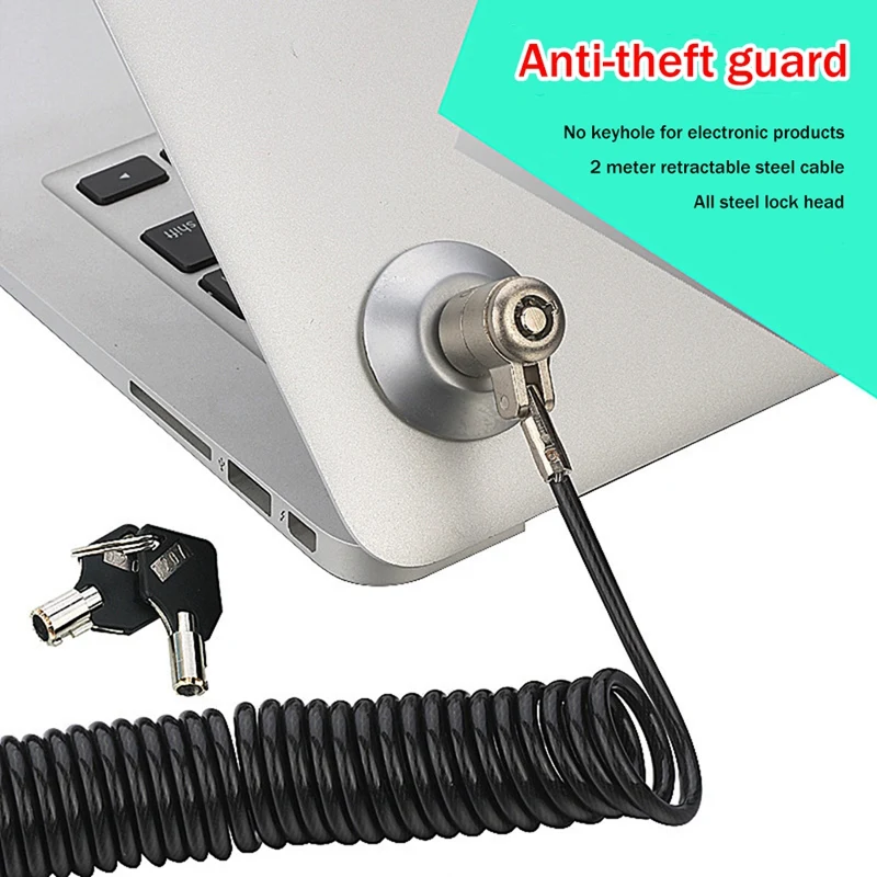 Laptop Computer Lock Laptop Lock Anti-Theft Lock Universal Retractable Spring Rope Steel Cable Key Computer Lock