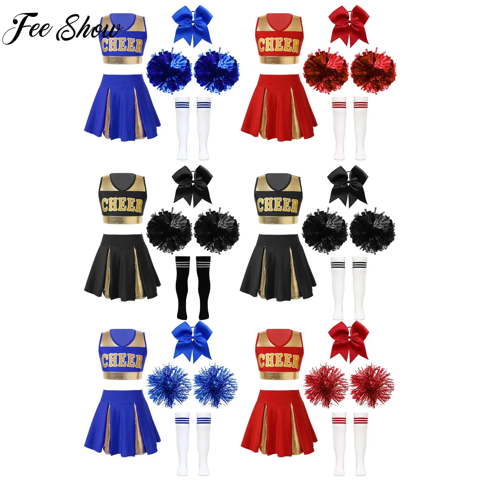 

Teen Cheerleader Dance Outfits Girls Cheerleading Uniform Halloween Fancy Dress Up Party Costume for Carnival Stage Performance