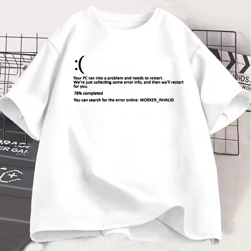 Funny Blue Screen Of Death BSOD Crash Nerd Computer Costume Men Women T-Shirts Summer Camisa Letter Round Neck Couple's T-shirts
