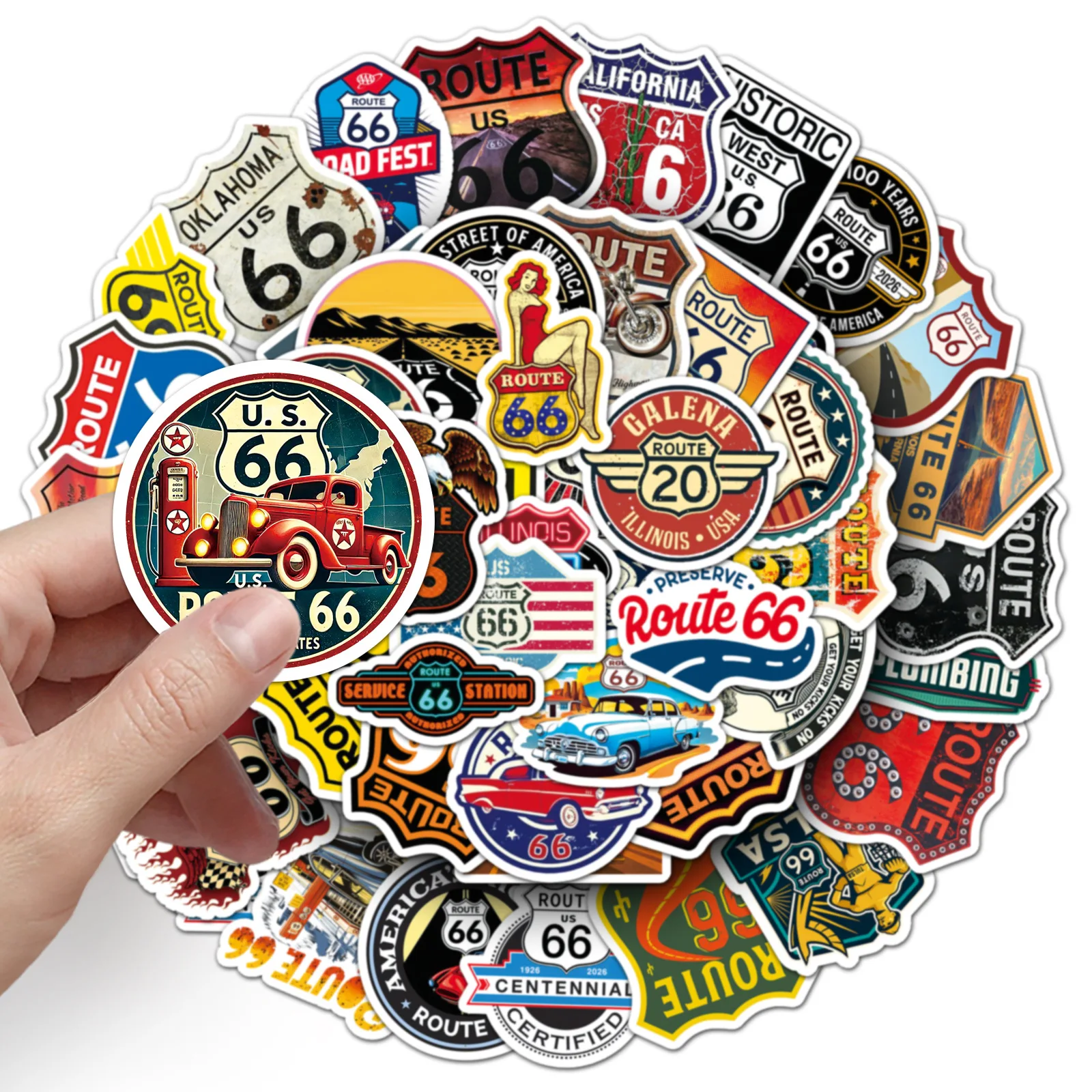 10/50 個クールルート 66 ステッカー象徴的な歴史的標識漫画デカール DIY 荷物電話スケートボード防水ステッカー子供のおもちゃ