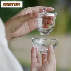 90ml High Temperature Resistant Tea Tureen Thickened Glass Cup Set 1 cover Bowl 1 Cup Kit for One Person Green Tea Brewing Tool
