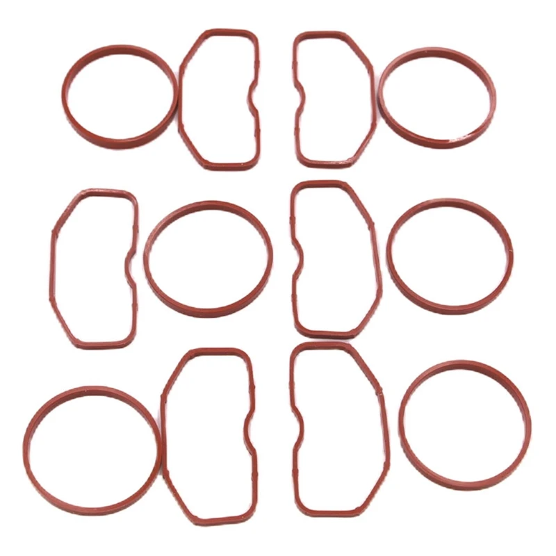 12 Piece Upper & Lower Intake Manifold Gaskets Kit 079129717D 079129717B Red For  S4 S5 SQ5 A6 A7 A8 Q5 Q7