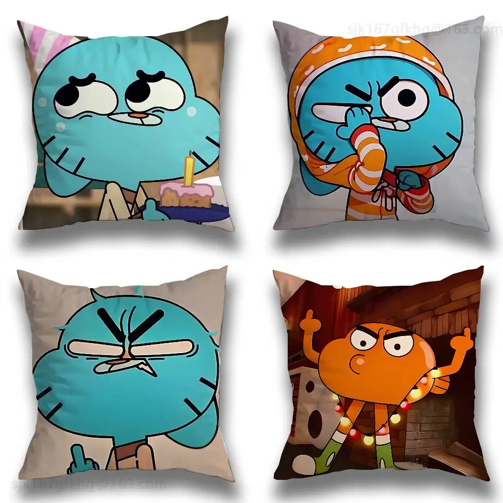 

A-Amazing World Gumball Pillow Case Anti-dustmite Pillowcase Invisible zipper silky short plush Sofa cushion cover
