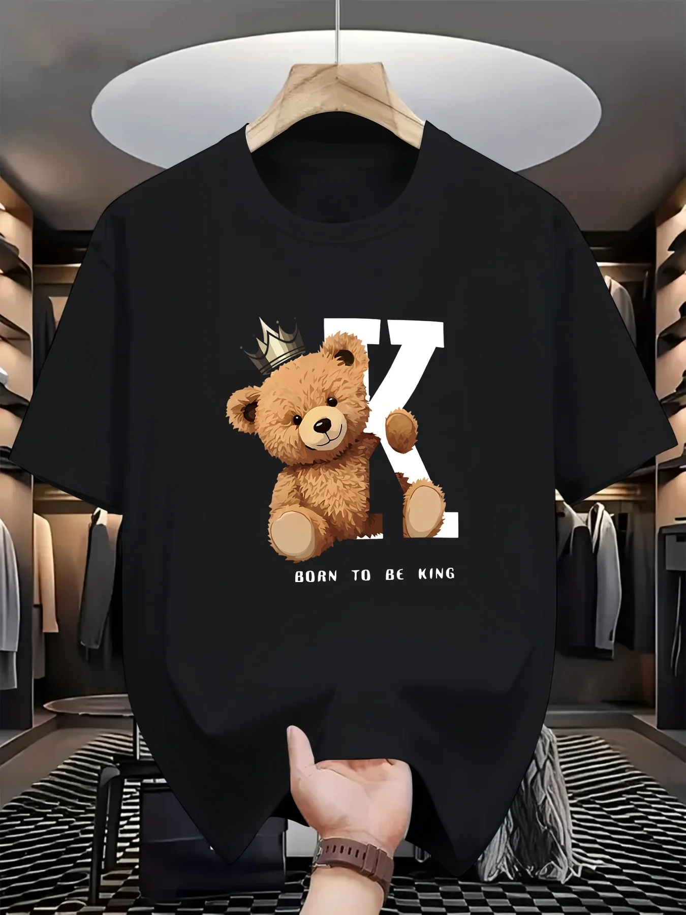 

"BORN TO BE KING" Brown Bear Graphic T-Shirt 100% Cotton O-Neck Short Sleeve Summer Casual Mens T-shirt Streetwear