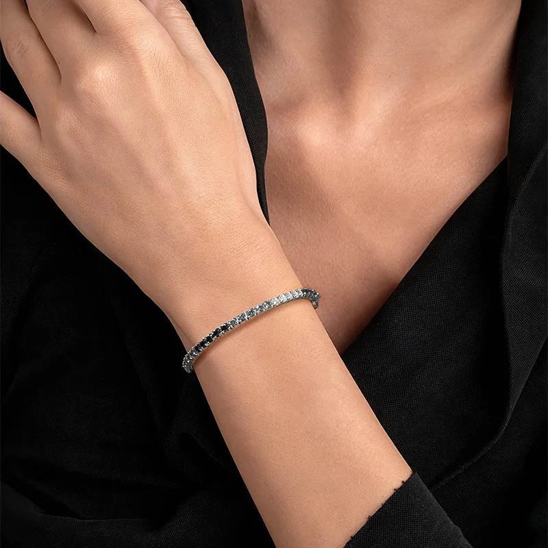 Women Men 3mm 0.1CT Gradient Black Grey White D‑Color VVS1 Moissanite Tennis Bracelet S925 Sterling Silver Fine Jewelry Daily Wear Anniversary Party Gift For Him Her