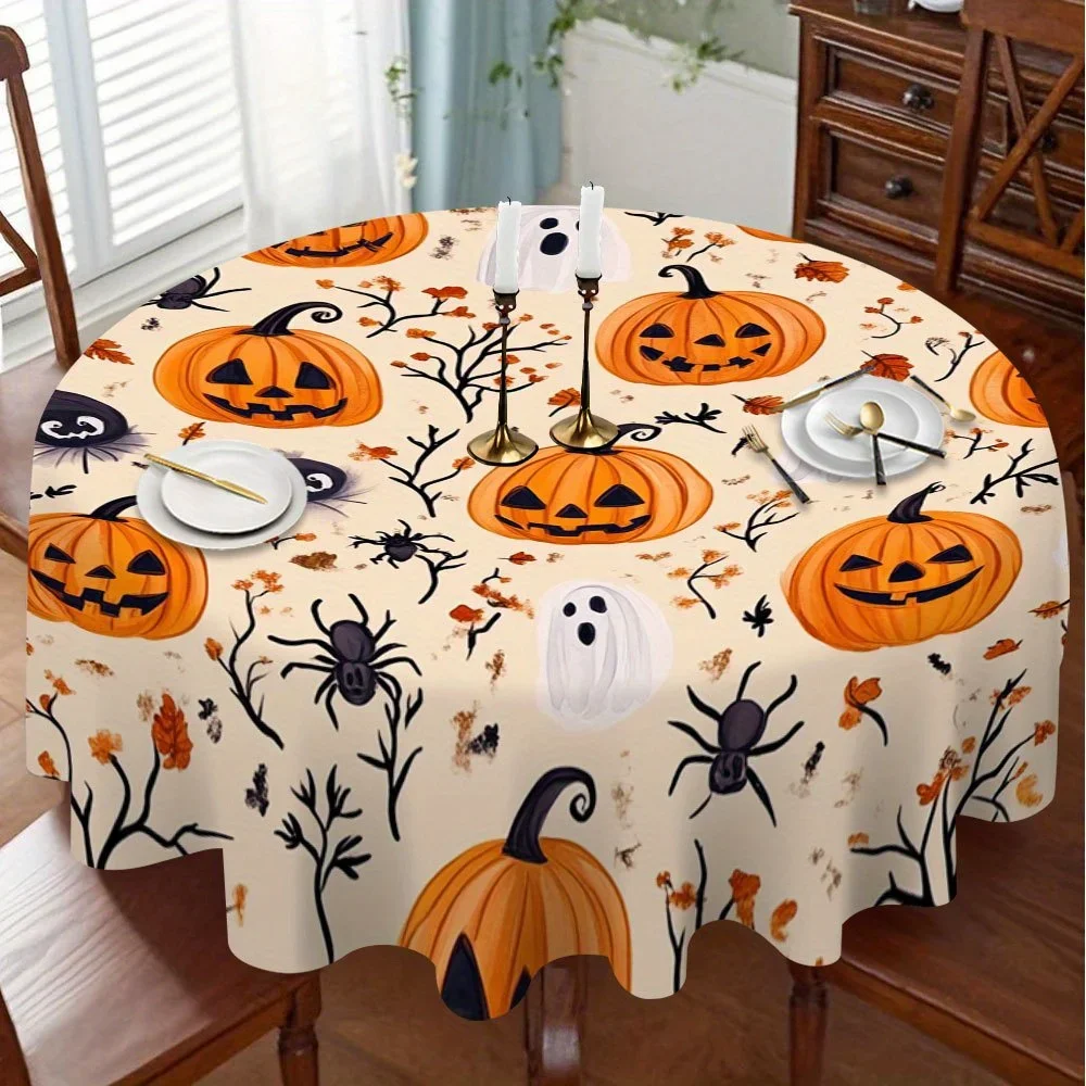 One Halloween-themed circular tablecloth, specially designed for circular dining tables.