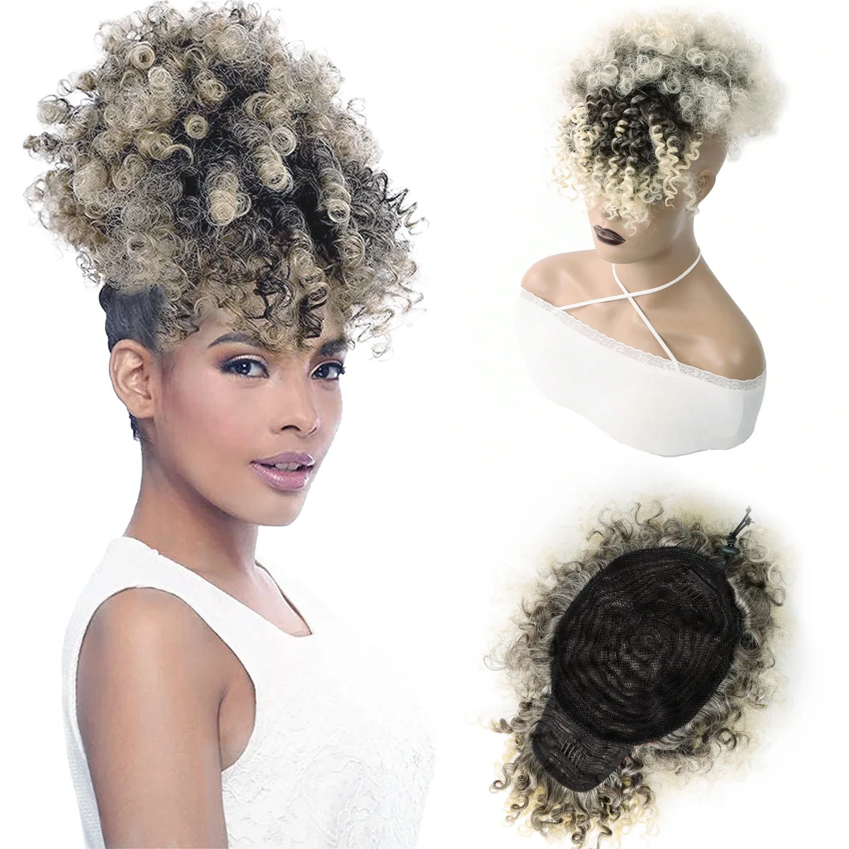 Afro Puff Drawstring Ponytail with Bangs