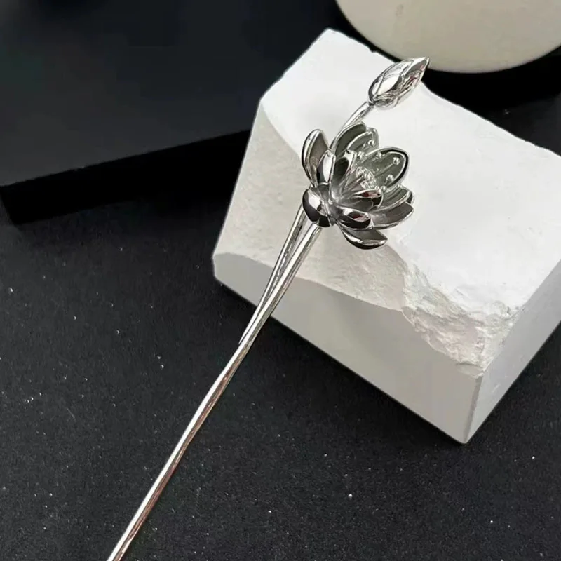 جديد النمط الصيني لوتس الشعر العصي للنساء خمر فضي اللون دبوس الشعر شخصية شيونغسام Hanfu عيدان تناول الطعام الحد الأدنى