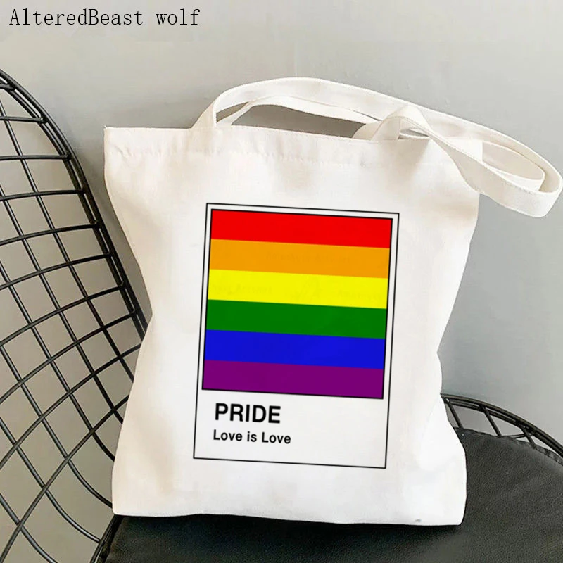 Torba na zakupy dla kobiet Gay Pride Flag wydrukowano Kawaii torba Harajuku zakupy płótno torba na zakupy dziewczyna torebka Tote torebka na ramię