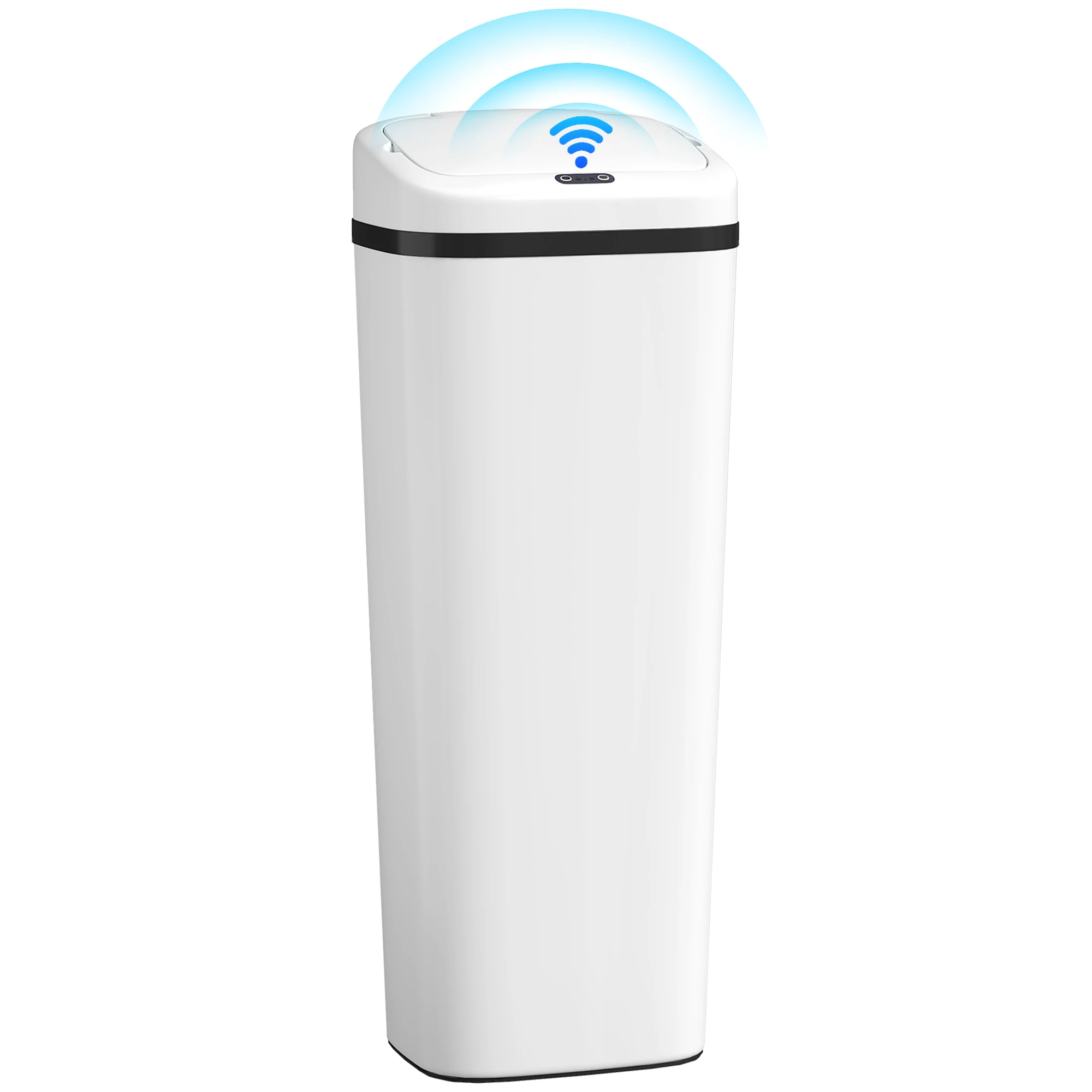 HOMCOM Poubelle de cuisine automatique fine 50L, double mode d'ouverture, poubelle à capteur de mouvement sans contact, blanc