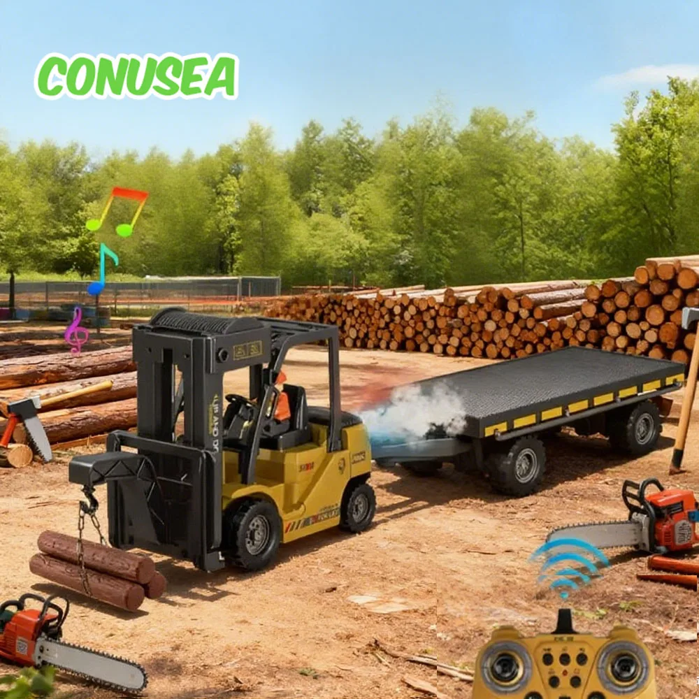 

Rc Forklift Trailer Truck 1/24 2.4G 11Ch with Light Music Spray Remote Control Cars Toys for Boys Engineering Vehicles for Kids